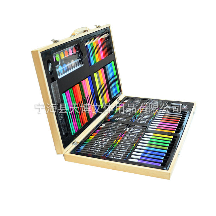 Customized painting pen set logo pattern, children's art graffiti stationery gift box 180 wooden box painting set