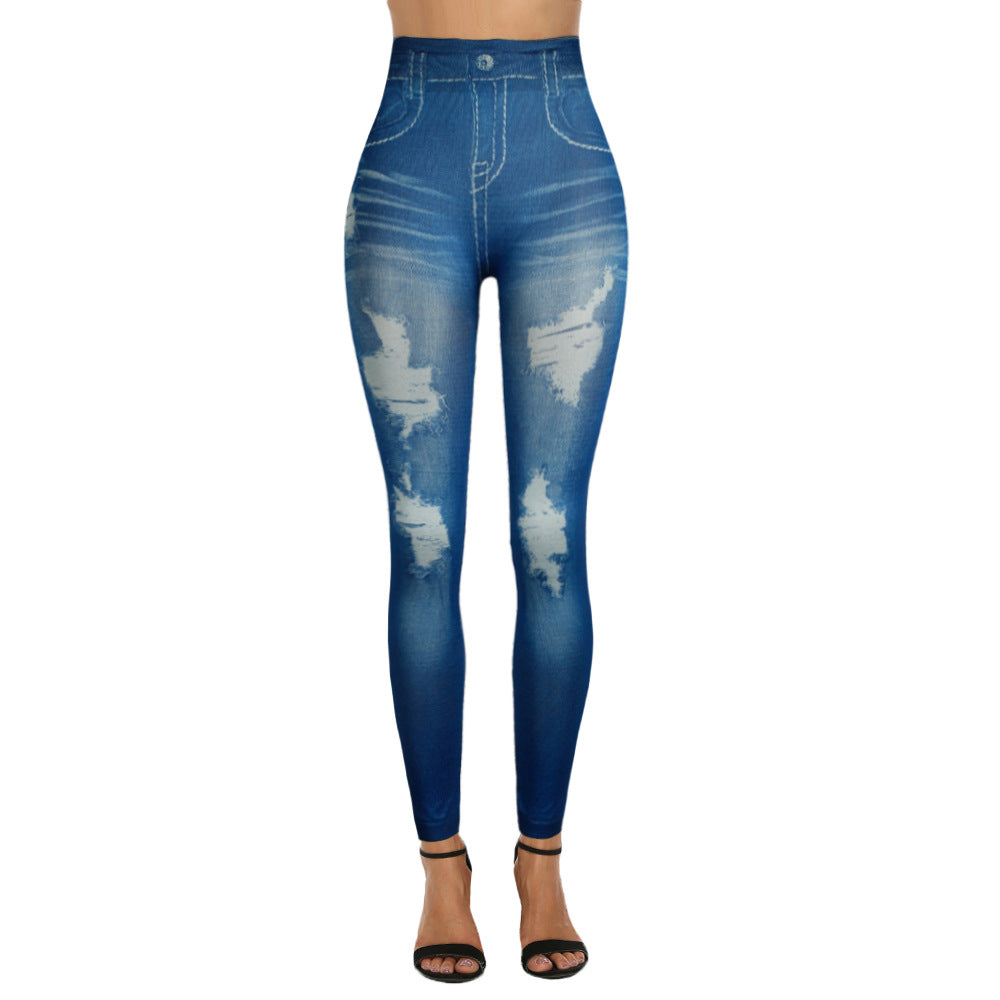 Xs-2xl imitation denim leggings for women -  &  bestseller - printed cropped pants - hot-selling cross-border women's apparel