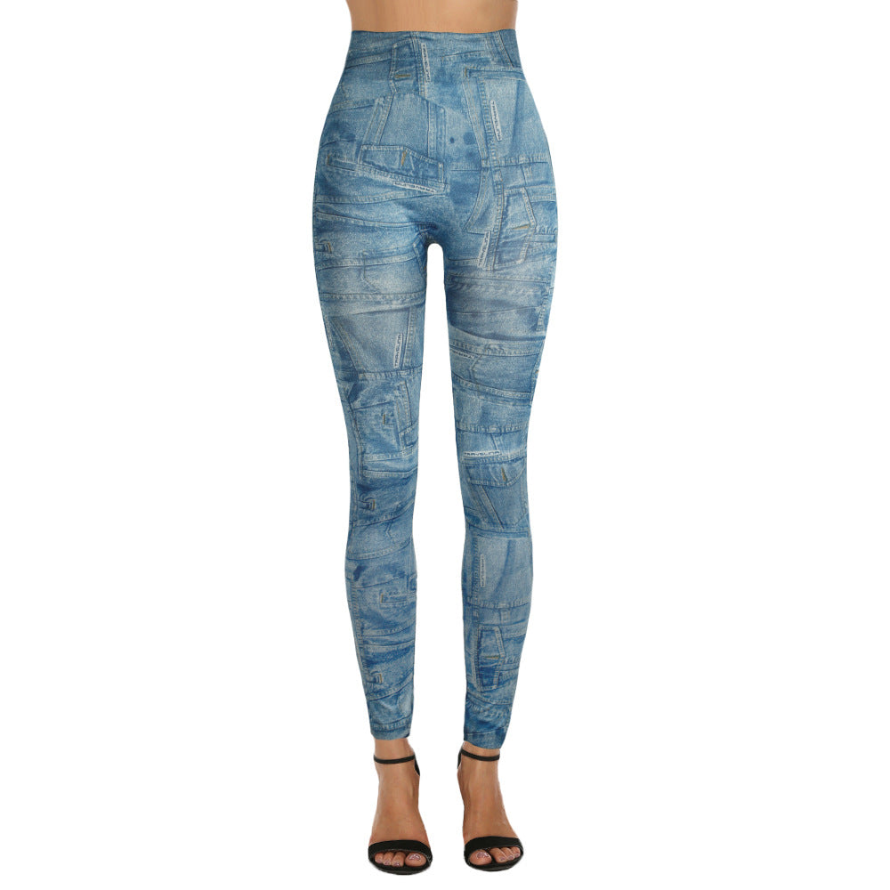 Xs-2xl imitation denim leggings for women -  &  bestseller - printed cropped pants - hot-selling cross-border women's apparel