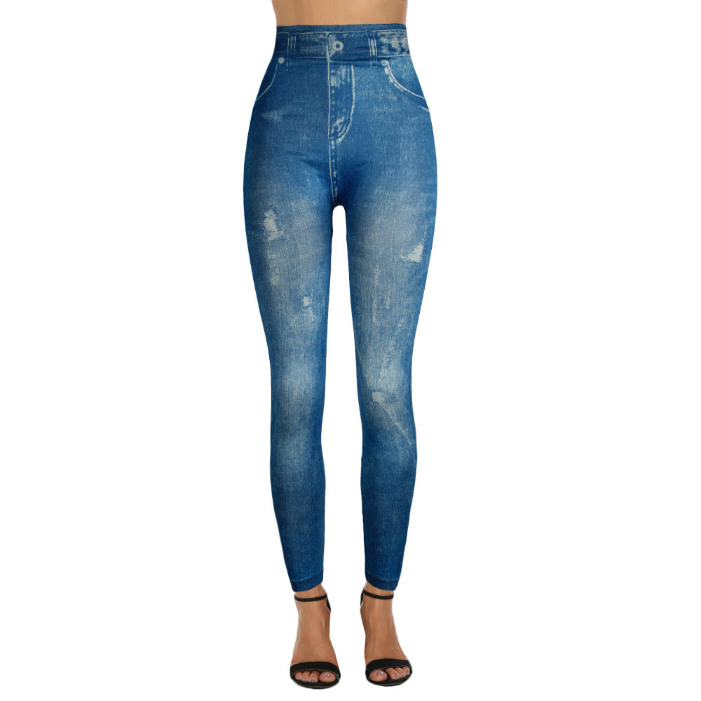 Xs-2xl imitation denim leggings for women -  &  bestseller - printed cropped pants - hot-selling cross-border women's apparel