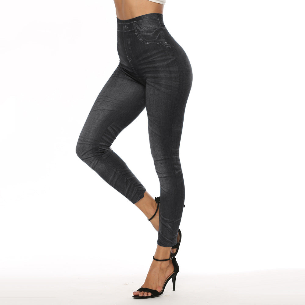 Xs-2xl imitation denim leggings for women -  &  bestseller - printed cropped pants - hot-selling cross-border women's apparel