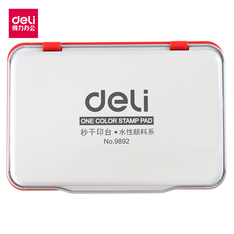 Deli 9892 seconds dry medium printing pad, metal shell red quick dry printing pad financial office supply printing pad box