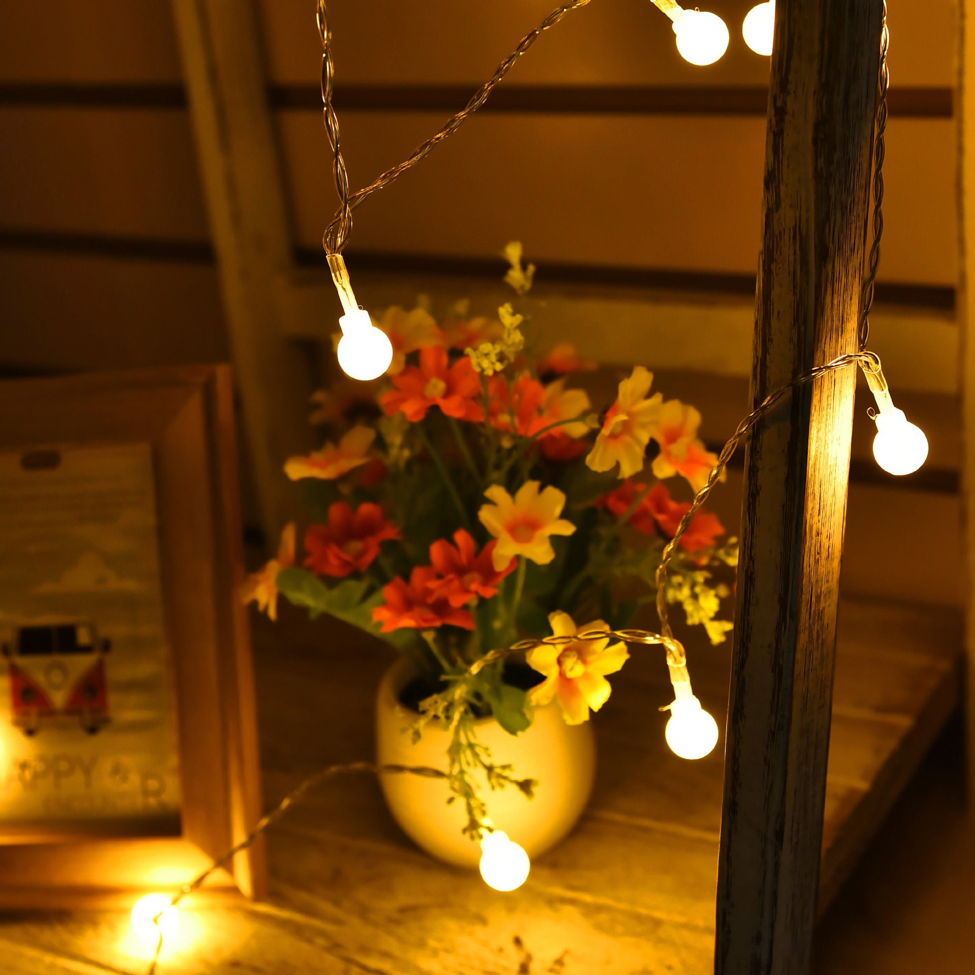 Outdoor camping led round ball light string courtyard Christmas holiday lights string outdoor battery box decoration small round ball light