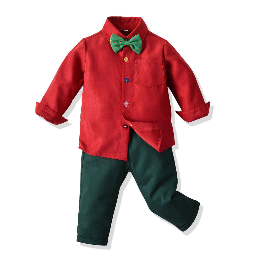 Exportautumnew arrival children's clothing boys single long sleeves shirt dark pants suit boys christmas dress personalized