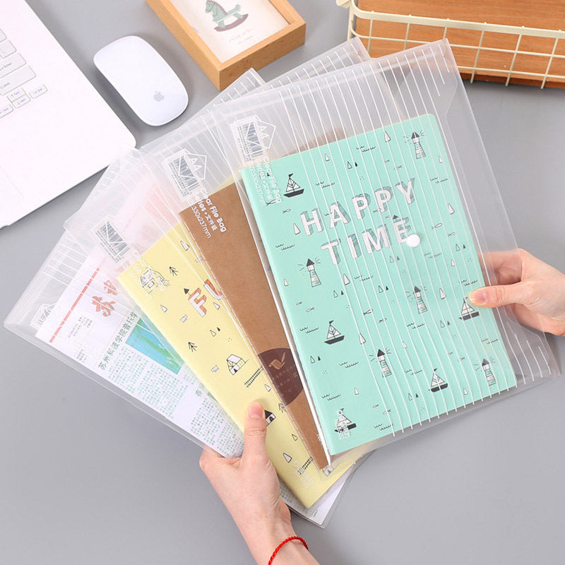 Deli 5502 transparent silk screen button file bag office supplies stationery file bag A4 information bag office bag