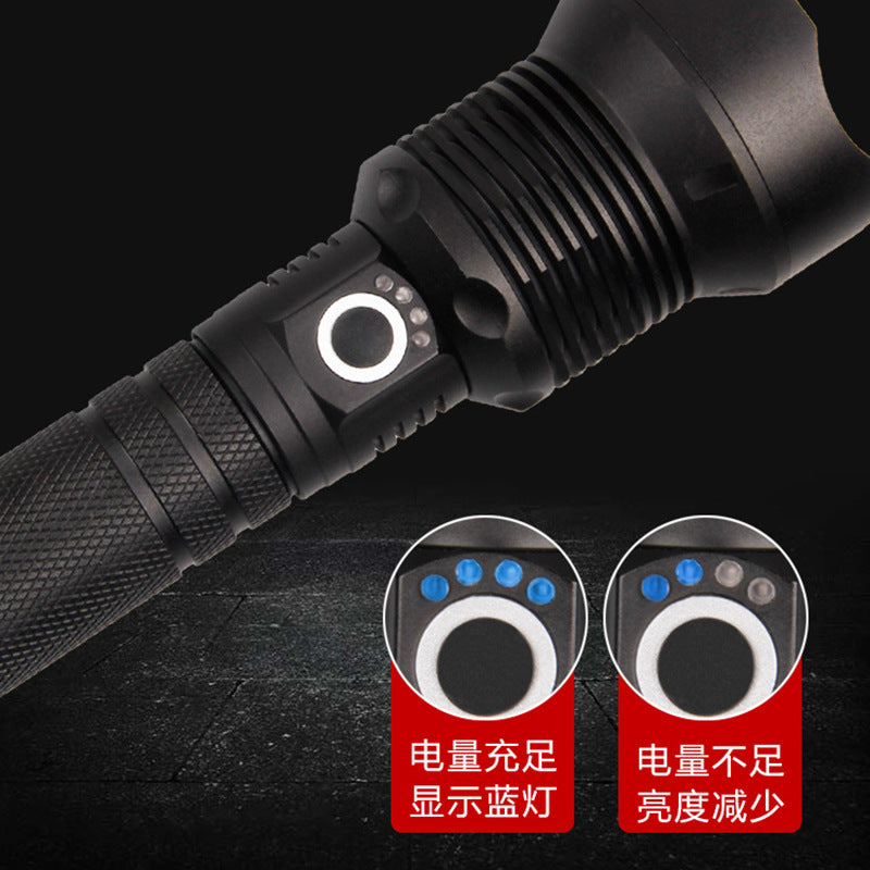 Cross-border P90 telescopic zoom outdoor flashlight new USB charging, power display aluminum alloy XHP70 flashlight