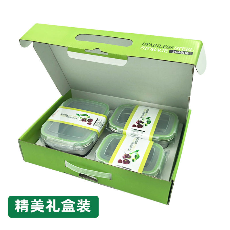 304 stainless steel lunch box with lid, fruit sealed lunch box, rectangular lunch box, refrigerator crisper box set