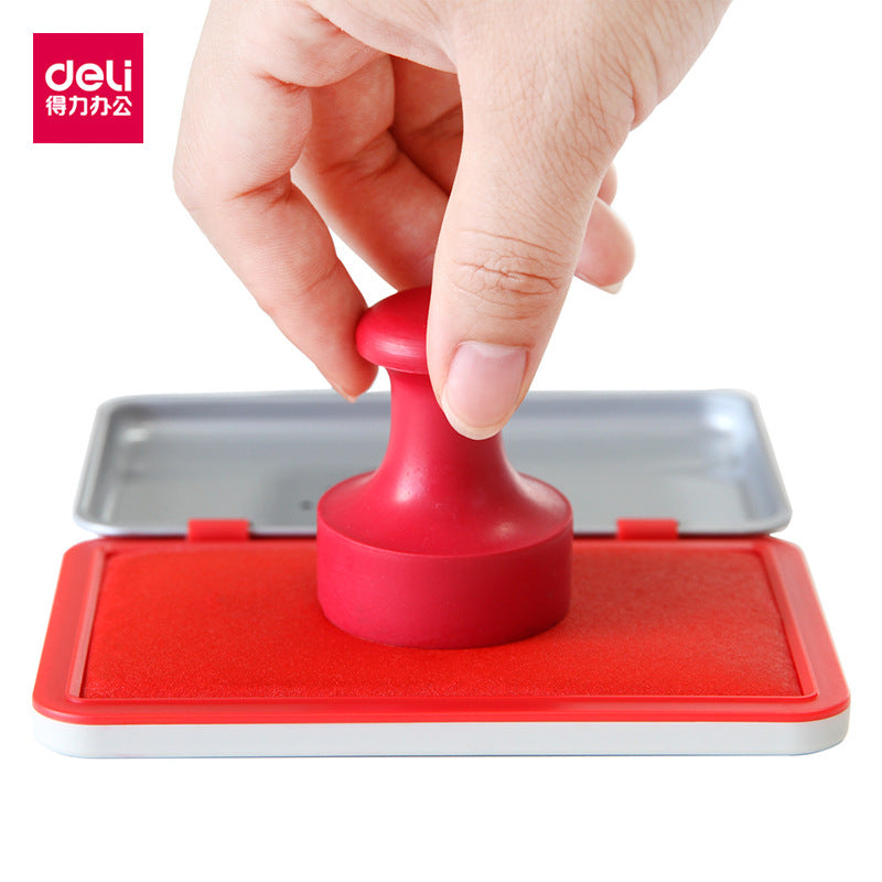 Deli 9892 seconds dry medium printing pad, metal shell red quick dry printing pad financial office supply printing pad box