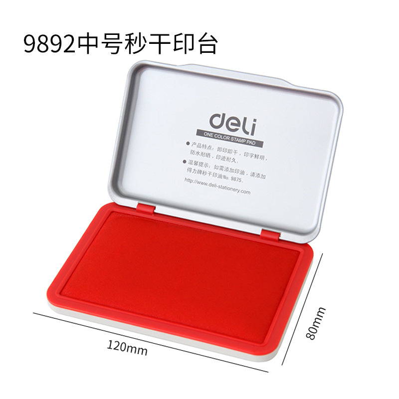 Deli 9892 seconds dry medium printing pad, metal shell red quick dry printing pad financial office supply printing pad box