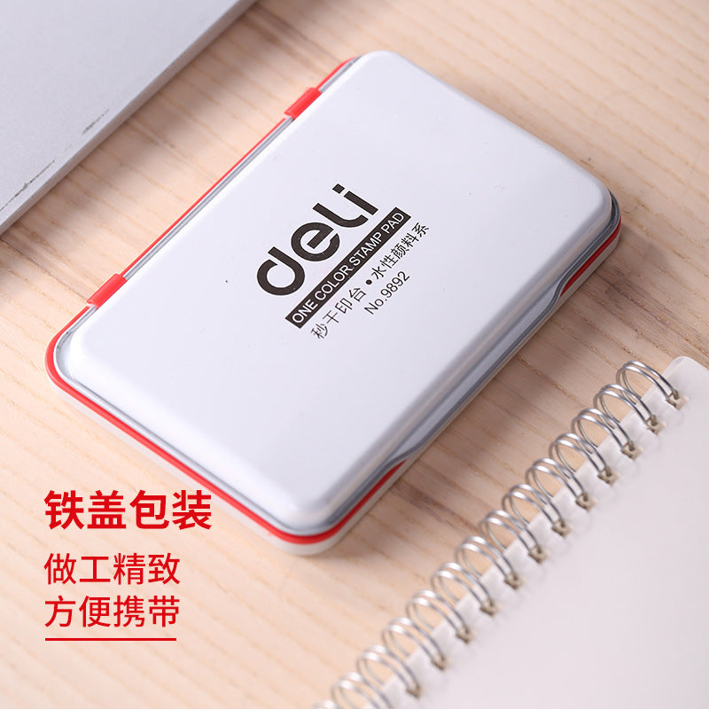 Deli 9892 seconds dry medium printing pad, metal shell red quick dry printing pad financial office supply printing pad box