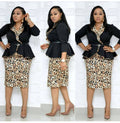 cross-border women's fashion:  hot-selling african style - collared ruffle top + leopard print slim-fit midi skirt