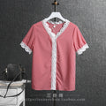 2025 amazon summer plaid chiffon base layer top - short sleeve lace v-neck blouse - chic & stylish for work and play