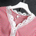 2025 amazon summer plaid chiffon base layer top - short sleeve lace v-neck blouse - chic & stylish for work and play