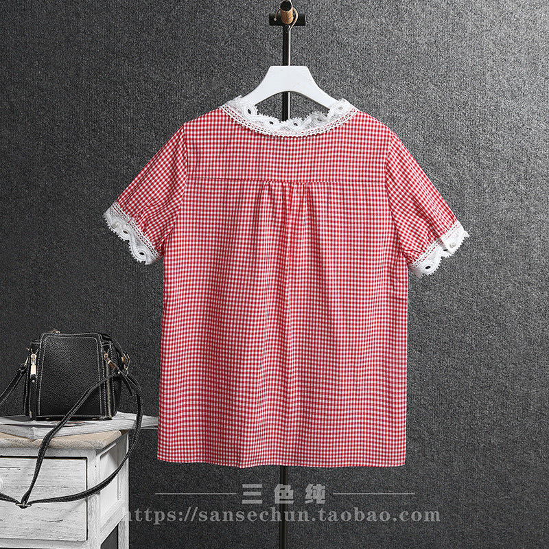 2025 amazon summer plaid chiffon base layer top - short sleeve lace v-neck blouse - chic & stylish for work and play