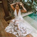 summer new european and american style fashionable sexy dress - deep v lace hollow-out beach dress/gown