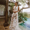 summer new european and american style fashionable sexy dress - deep v lace hollow-out beach dress/gown