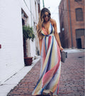 cross-border  chiffon digital print rainbow gradient iridescent maxi dress - fitted waist summer gown
