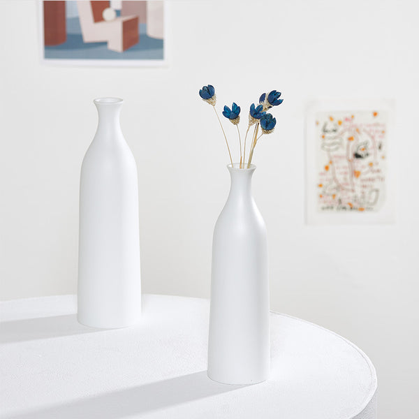 White ceramic dried flower vase home decoration hydroponic coffee table dining room crafts props green plant pottery