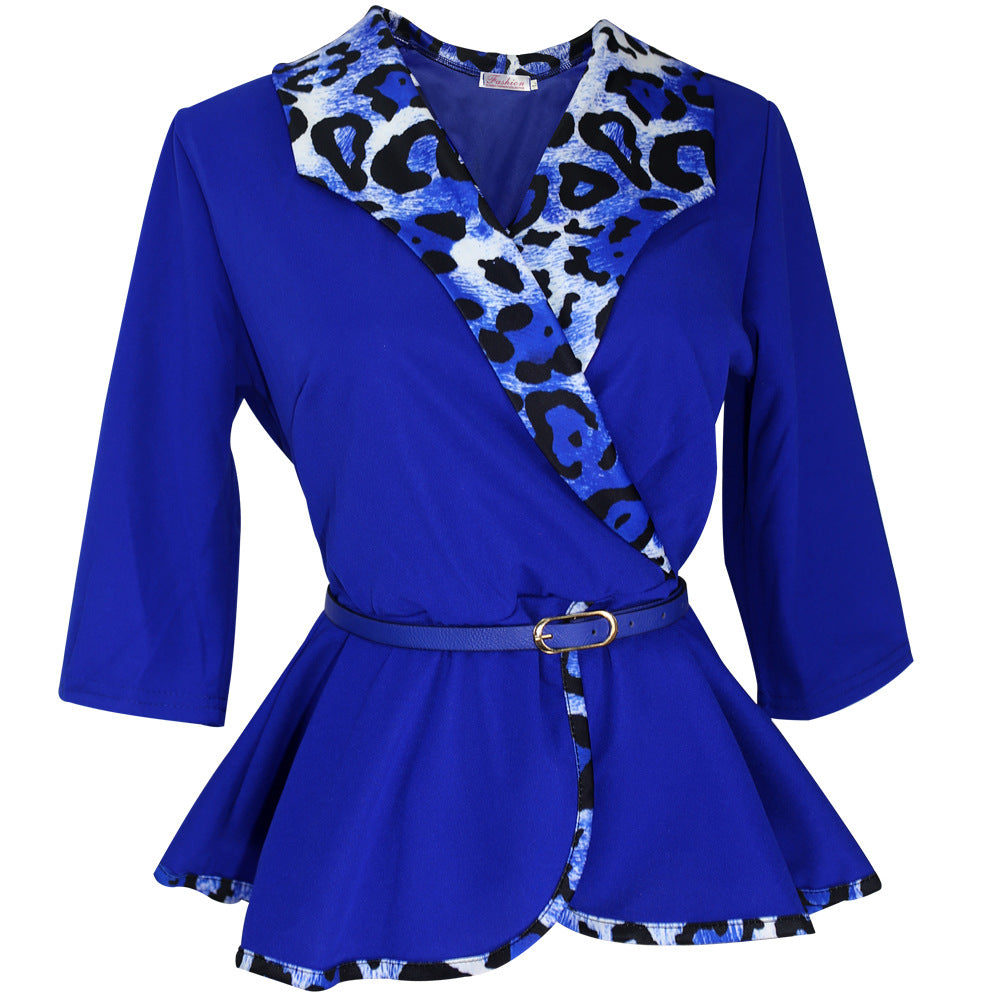 cross-border women's fashion:  hot-selling african style - collared ruffle top + leopard print slim-fit midi skirt