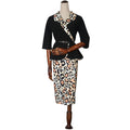 cross-border women's fashion:  hot-selling african style - collared ruffle top + leopard print slim-fit midi skirt