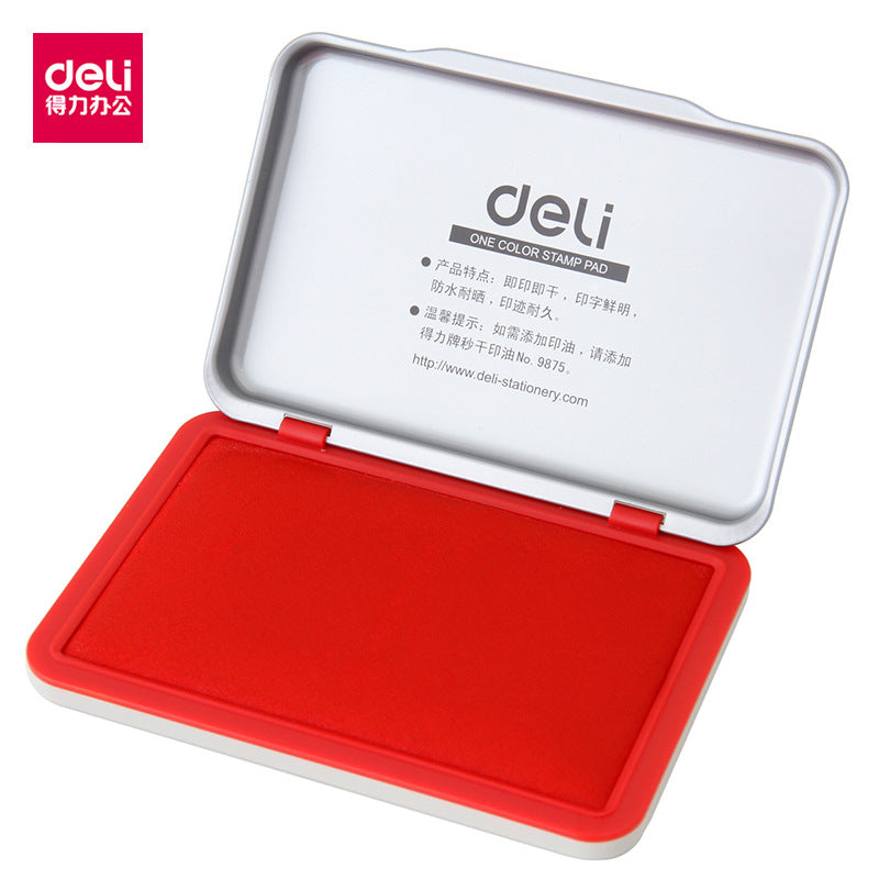 Deli 9892 seconds dry medium printing pad, metal shell red quick dry printing pad financial office supply printing pad box