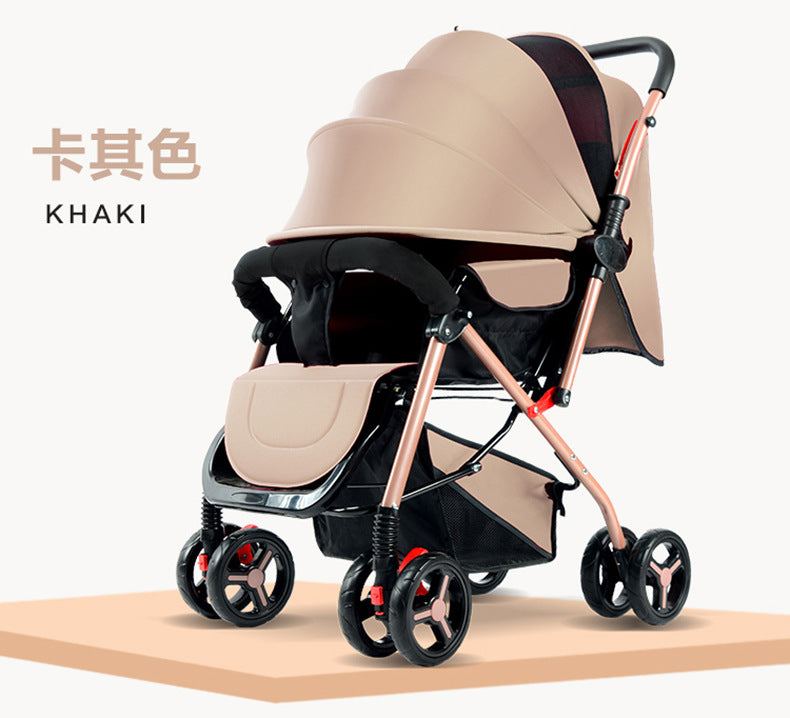 Baby stroller - lightweight, foldable, four-wheel, shock-absorbing, reclining, suitable for newborns and infants