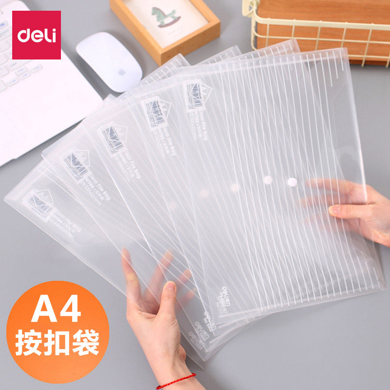 Deli 5502 transparent silk screen button file bag office supplies stationery file bag A4 information bag office bag