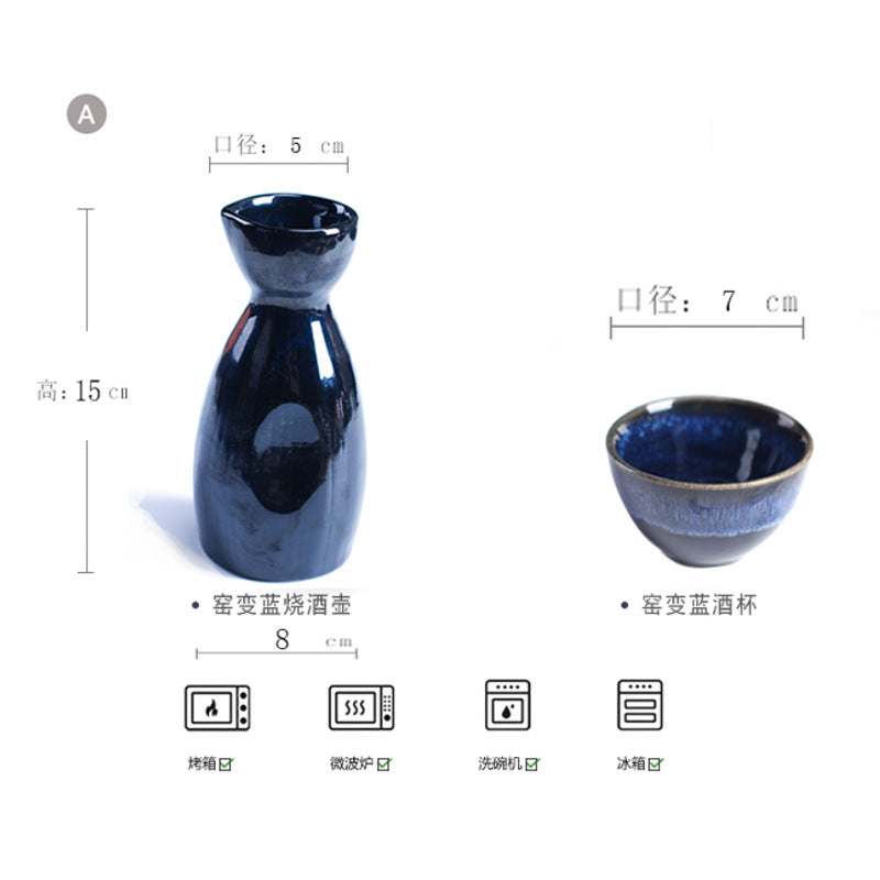 Japanese ceramic kiln turns blue wine set japanese red wine glass wine bottle set yellow wine soju white wine glass sake bottle cup