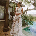 summer new european and american style fashionable sexy dress - deep v lace hollow-out beach dress/gown