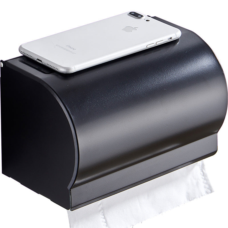 Paper towel holder, non-punching space aluminum, black bathroom, mobile phone rack, toilet, roll paper holder, toilet, hand wipe carton.