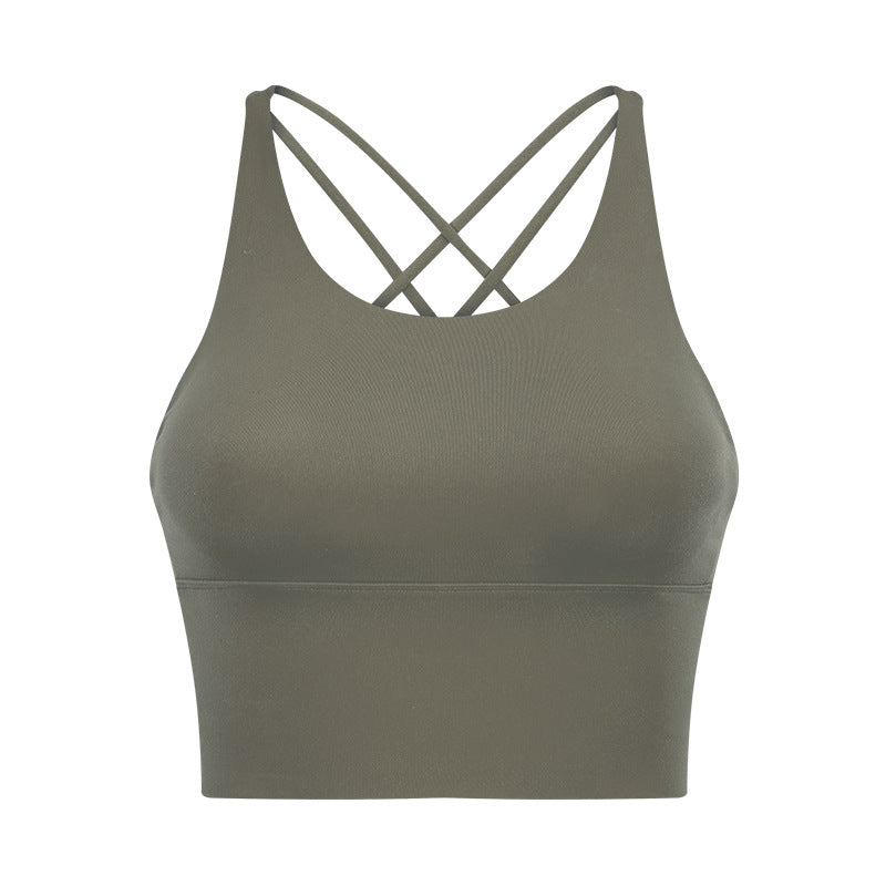 New arrival thin shoulder strap cross back sports intimates women's new arrivalsexybackless fitness yoga bra d19095