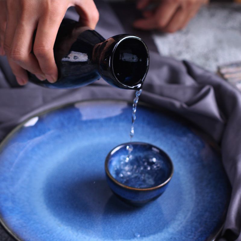 Japanese ceramic kiln turns blue wine set japanese red wine glass wine bottle set yellow wine soju white wine glass sake bottle cup