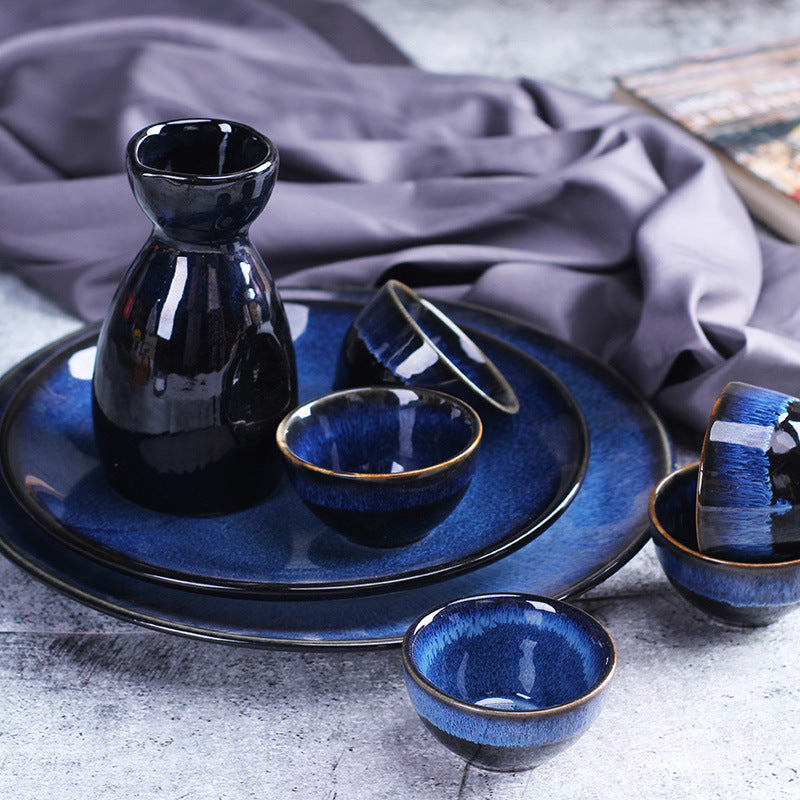 Japanese ceramic kiln turns blue wine set japanese red wine glass wine bottle set yellow wine soju white wine glass sake bottle cup