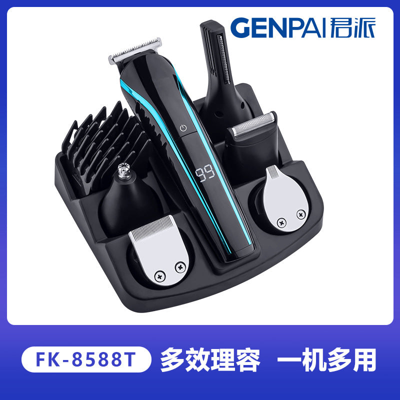 Electric hair clipper grooming kit with lcd display - includes nose hair trimmer, hairdressing clipper, rechargeable shaver, and bald head shaving attachment - multifunctional