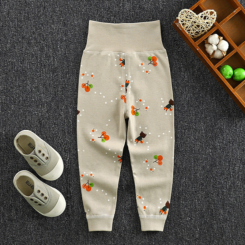 Spring & fall kids pure cotton long johns baby high waist belly pants baby openable pants boys and girls bottom pajamas