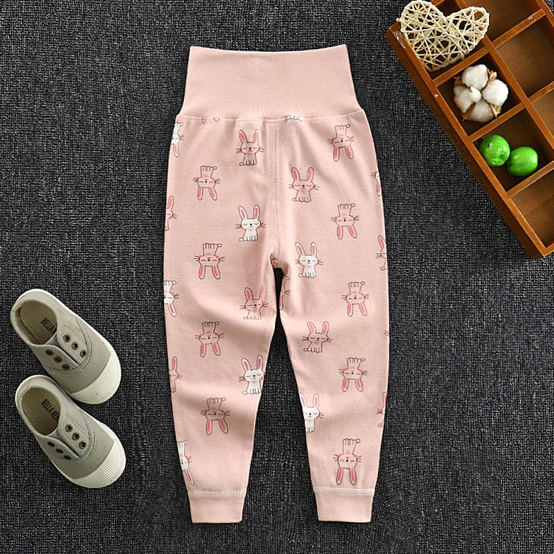 Spring & fall kids pure cotton long johns baby high waist belly pants baby openable pants boys and girls bottom pajamas