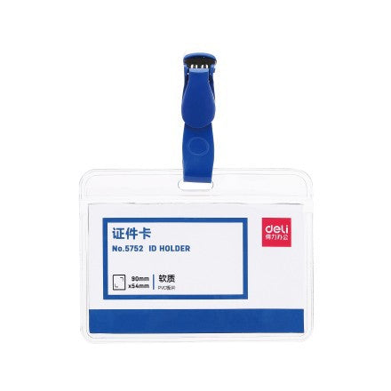 Deli 5752PVC transparent ID card, chest card, chest card, exhibition card with hanging clip, work card, ID cover 50pcs/box