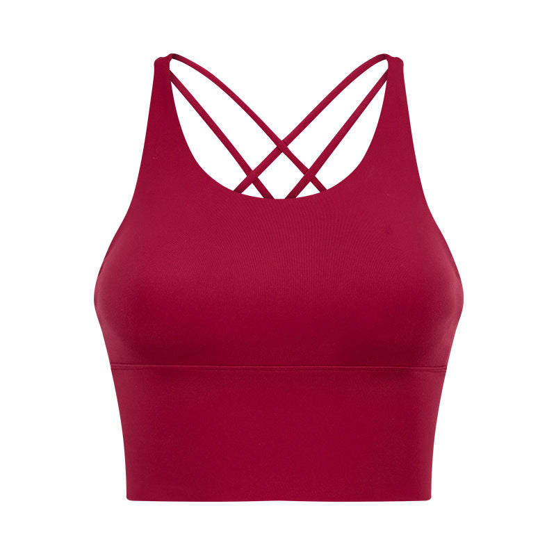 New arrival thin shoulder strap cross back sports intimates women's new arrivalsexybackless fitness yoga bra d19095