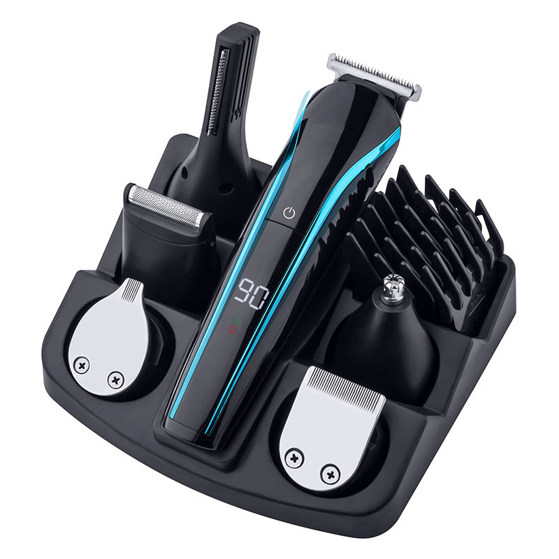 Electric hair clipper multifunctional electric grooming suit nose hair trimmer hairdresser bald shaver digital display shaver washable portable