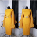 Fashion royal sister style silm tight hip-covering exaggerated large bell chiffon sleeves matching diamond large belt