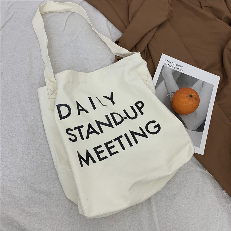 Bag Women's Bag New Korean Version Crossbody Shoulder Bag Canvas Bag Women's Japanese Harajuku Alphabet Large Capacity Canvas Bag Women's