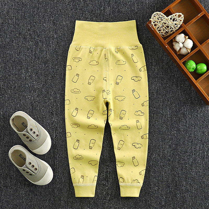 Spring & fall kids pure cotton long johns baby high waist belly pants baby openable pants boys and girls bottom pajamas