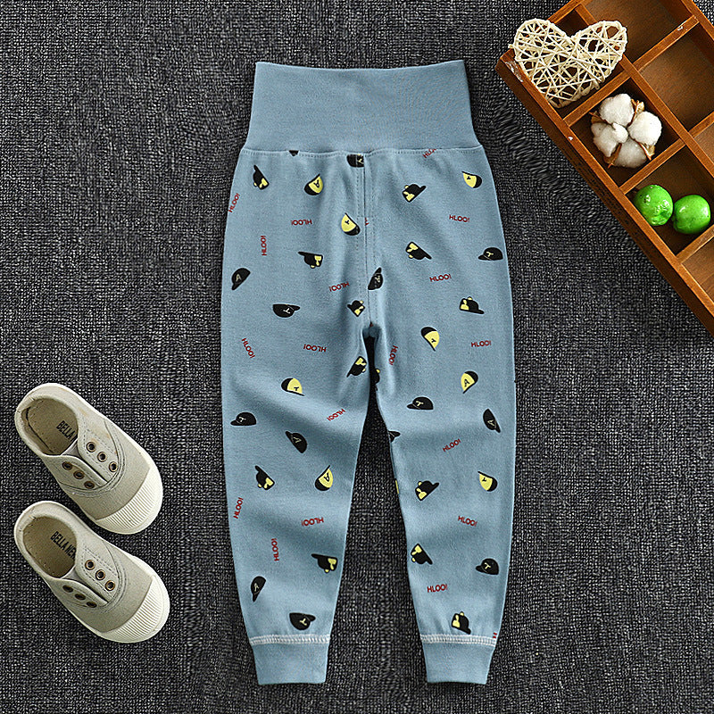 Spring & fallkids pants pure cotton baby high waist belly protection pants boys and girls bottom pants infant sleeping pants can be opened