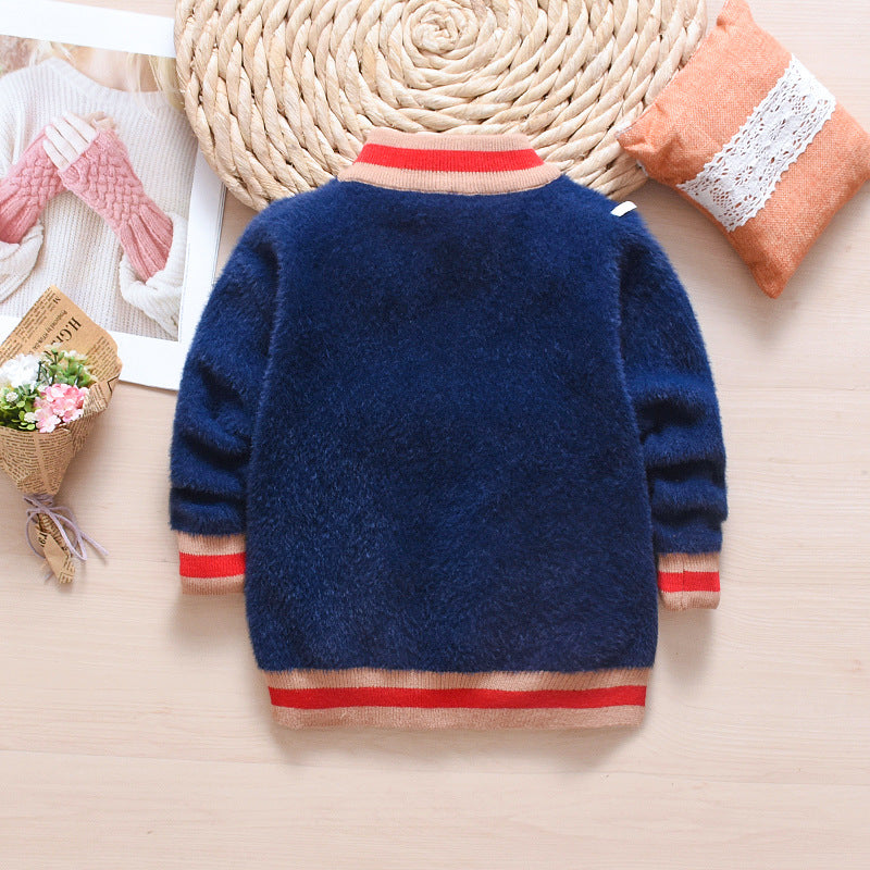kids' winter new korean style long-sleeve girls' sweater - round neck pullover mink cashmere cartoon knitwear