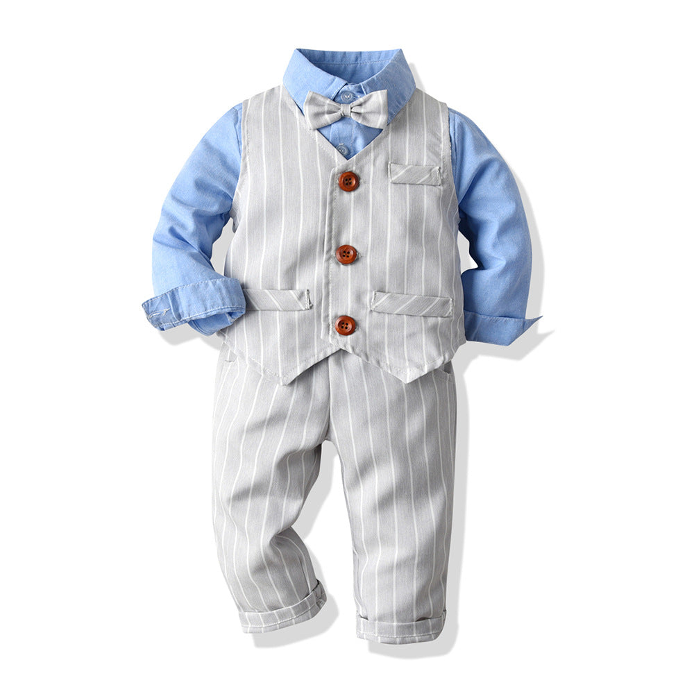 New korean style boys' spring/autumn vest, shirt, and pants three-piece set - perfect for birthdays, first birthdays, and performance outfits