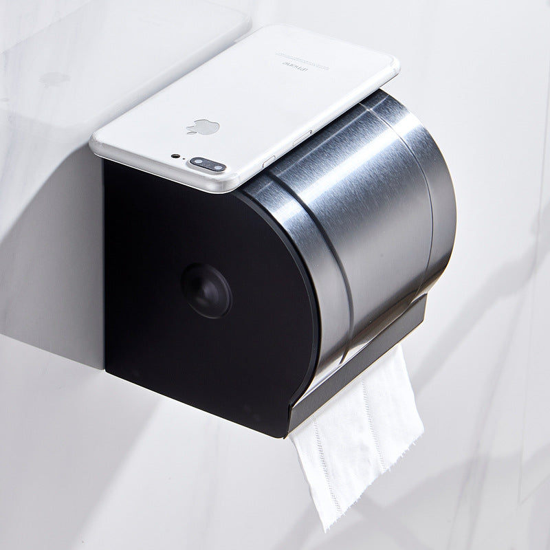 Paper towel holder, non-punching space aluminum, black bathroom, mobile phone rack, toilet, roll paper holder, toilet, hand wipe carton.