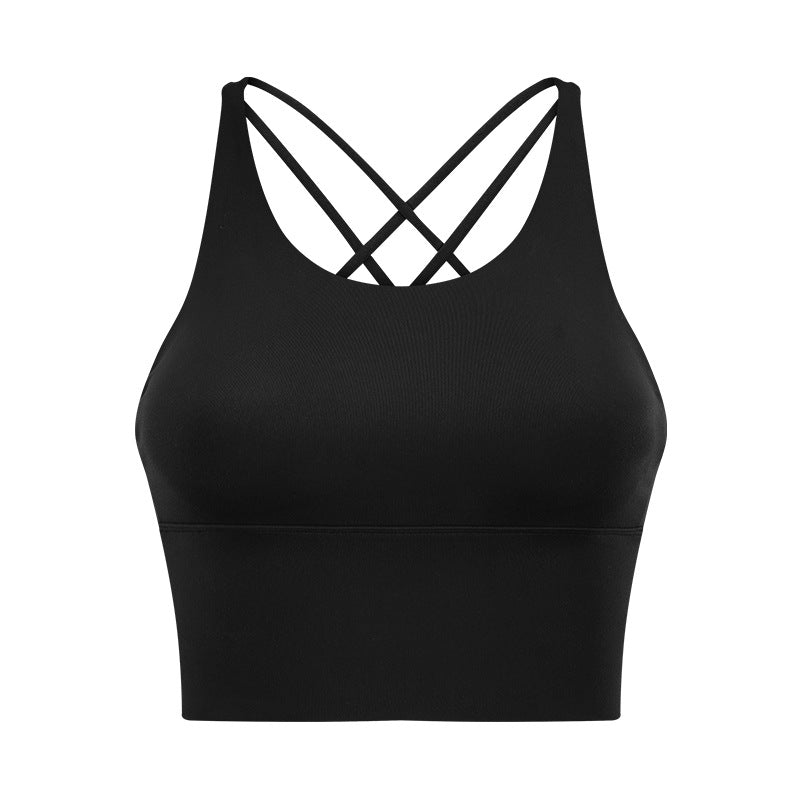 New arrival thin shoulder strap cross back sports intimates women's new arrivalsexybackless fitness yoga bra d19095