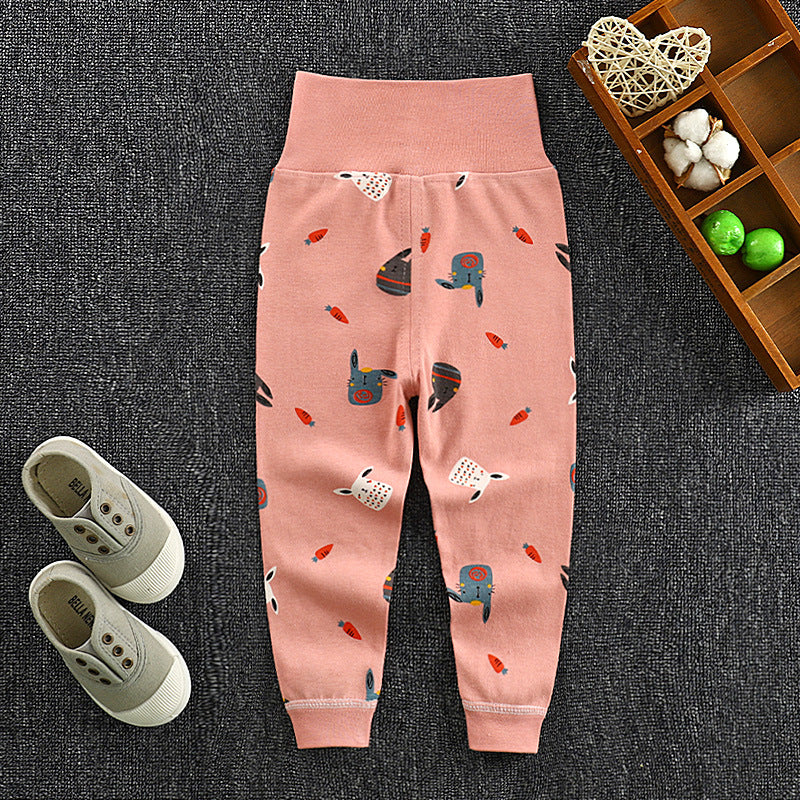 Spring & fallkids pants pure cotton baby high waist belly protection pants boys and girls bottom pants infant sleeping pants can be opened