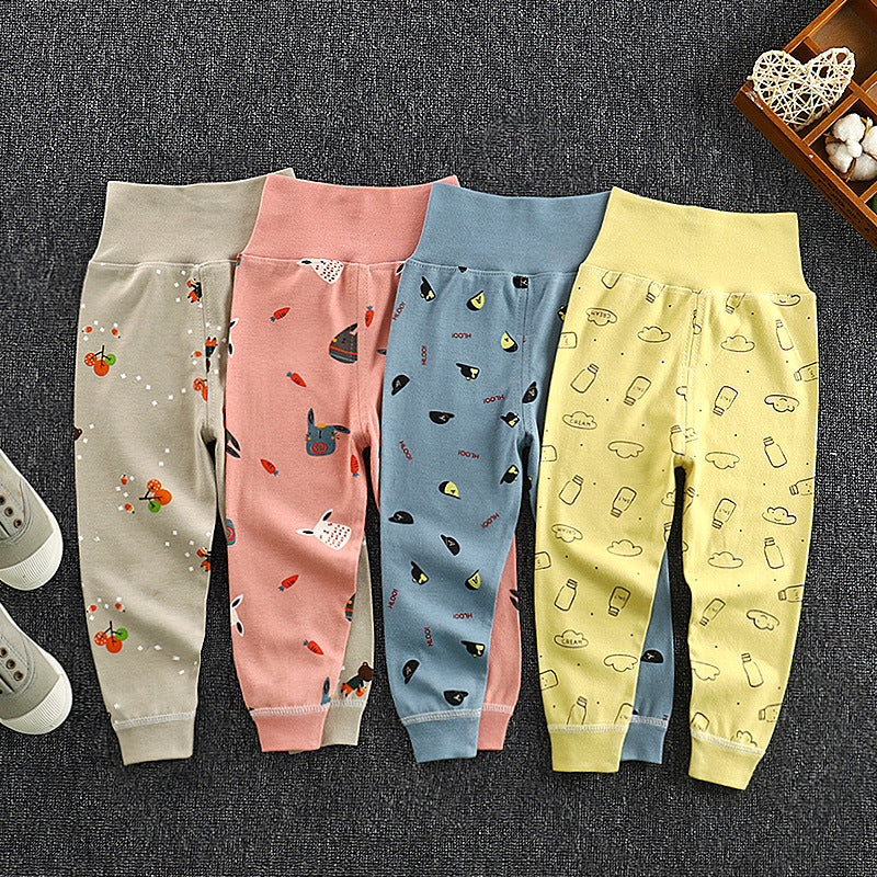 Spring & fallkids pants pure cotton baby high waist belly protection pants boys and girls bottom pants infant sleeping pants can be opened