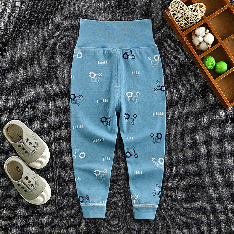 Spring & fall kids pure cotton long johns baby high waist belly pants baby openable pants boys and girls bottom pajamas